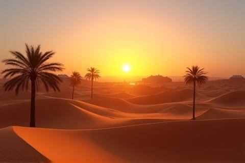 Luxury desert camp at sunset
