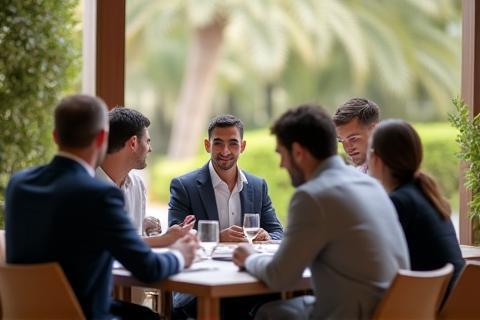 Corporate group meeting in a luxury resort setting